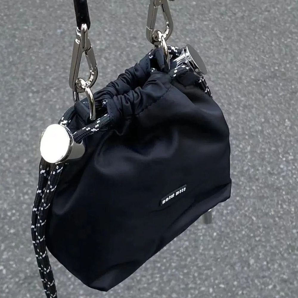 Luxury Bags Korea - Cool Korean Style Black Drawstring Bucket
