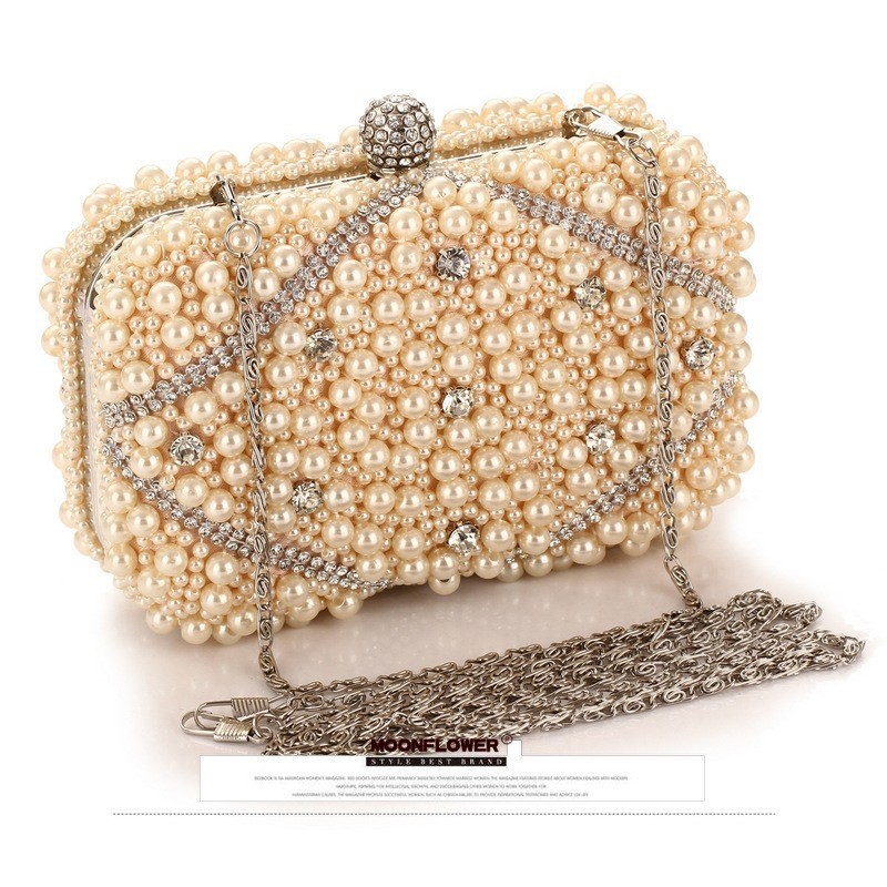 Luxury Bags White - Luxury Crystals Beaded Pearl Evening Clutch