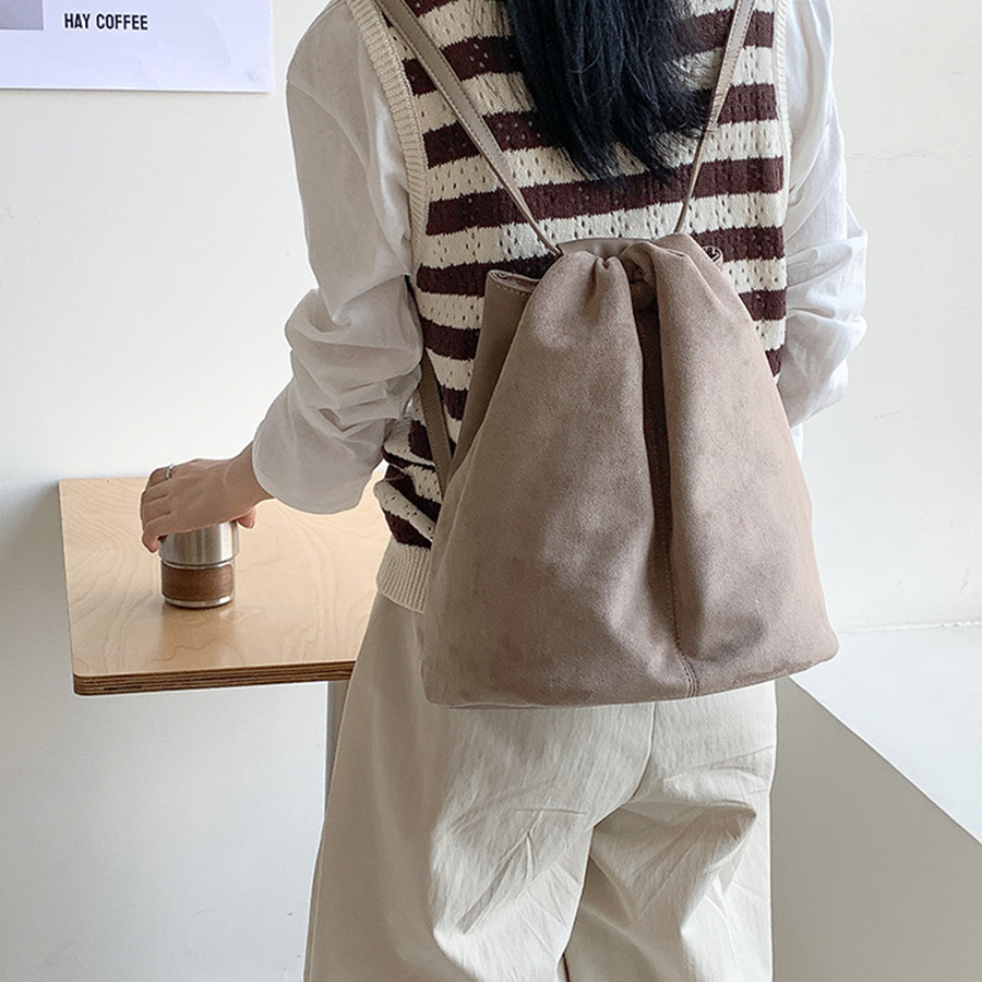 Luxury Bags Korea - Faux Suede Tote Bucket Bags For